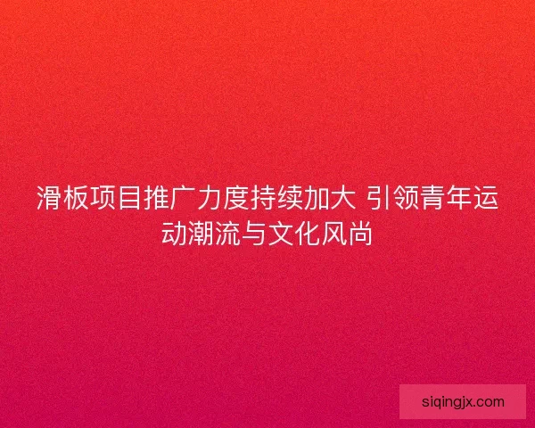 滑板项目推广力度持续加大 引领青年运动潮流与文化风尚